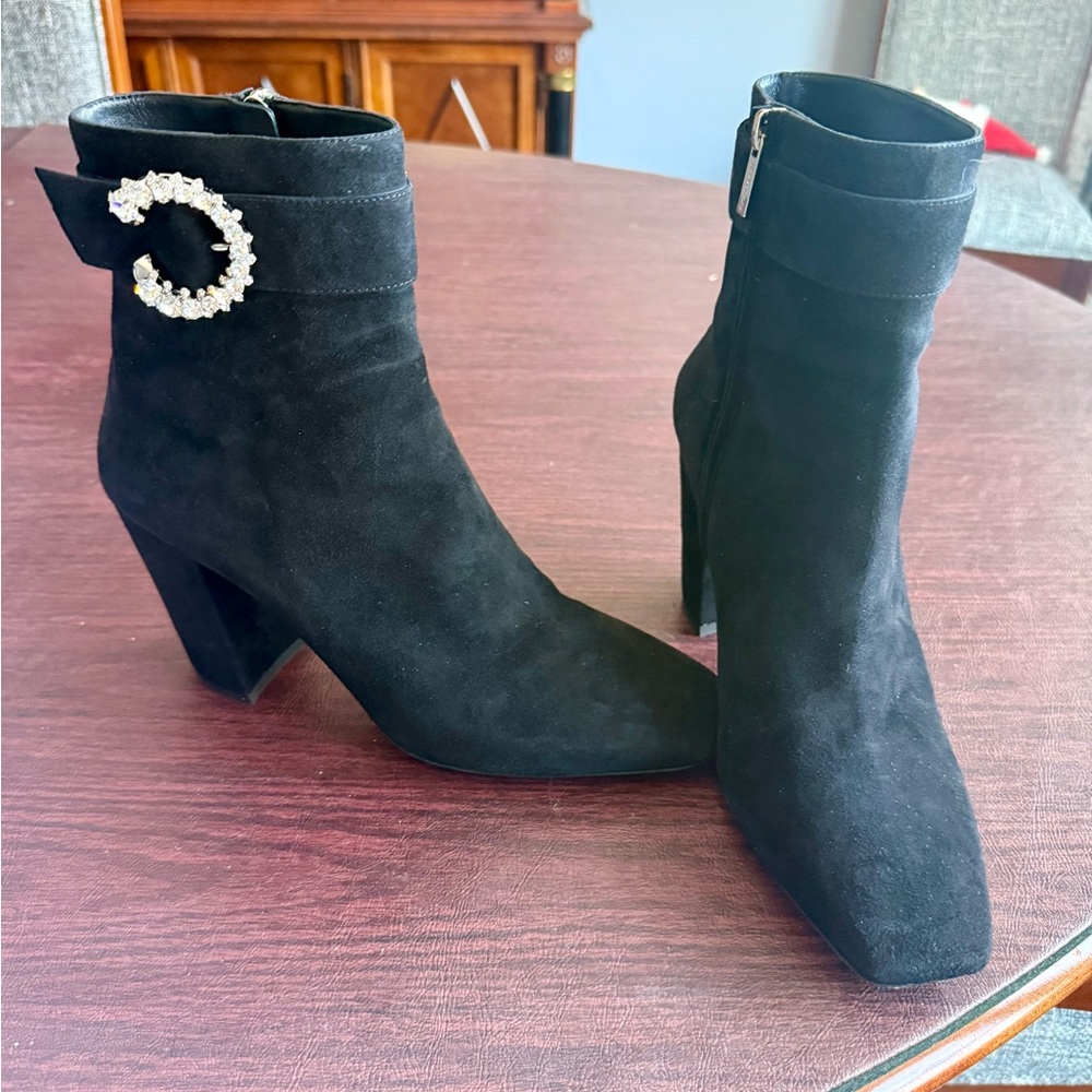 Jimmy Choo Black Ankle Boots with Crystal Buckle